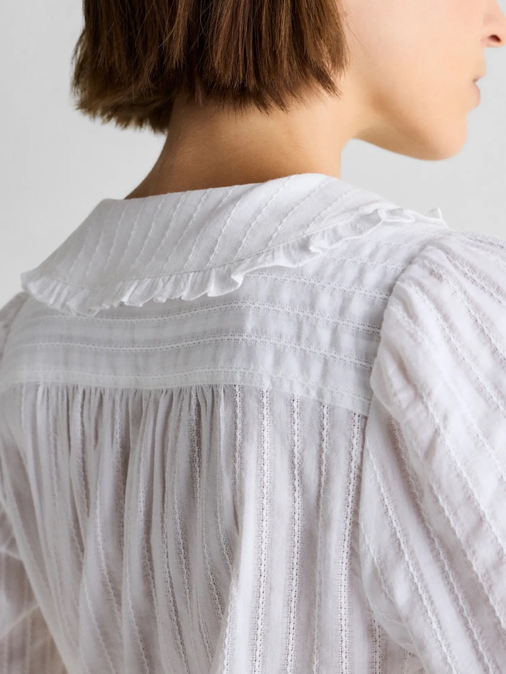 Quince sz S Embroidered organic Cotton Ruffle Collar Long Sleeve cottage Blouse - Picture 4 of 13